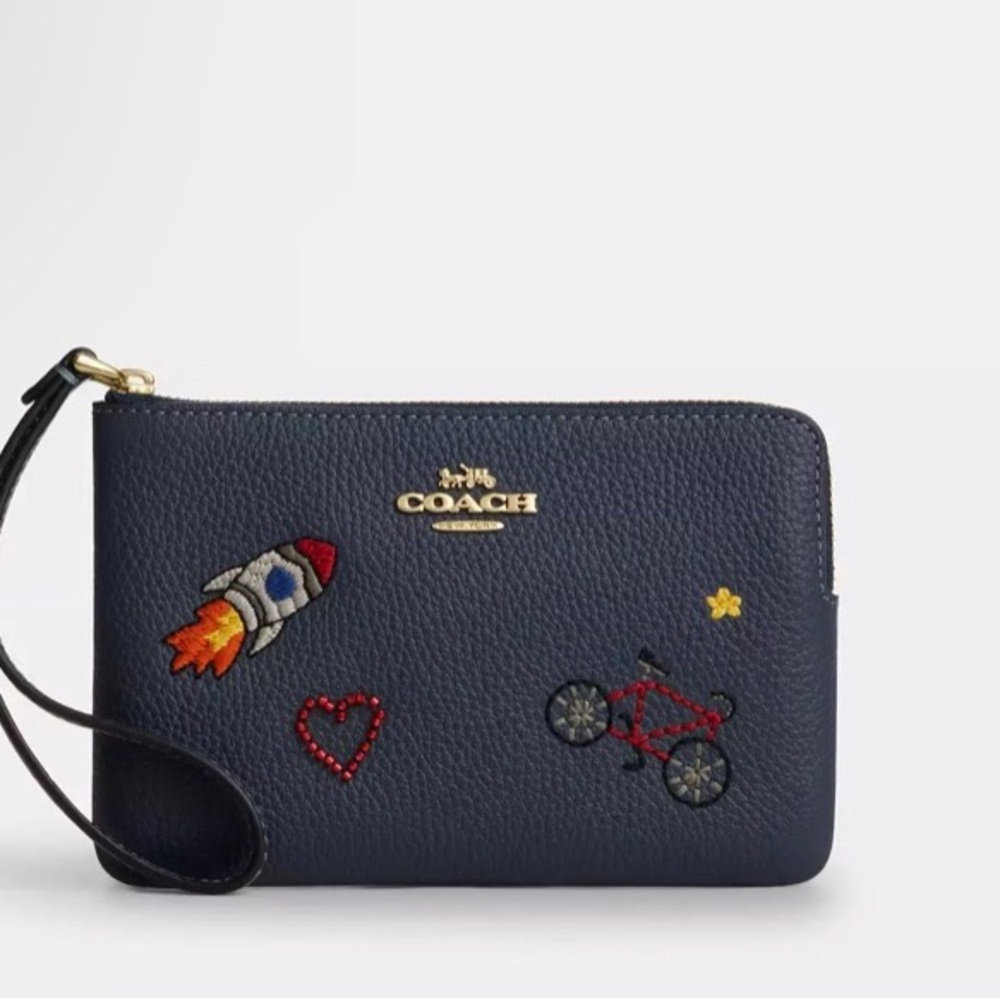 Coach Navy Wristlet with Embroidered Patches (SOLD OUT) ❤️‍🔥